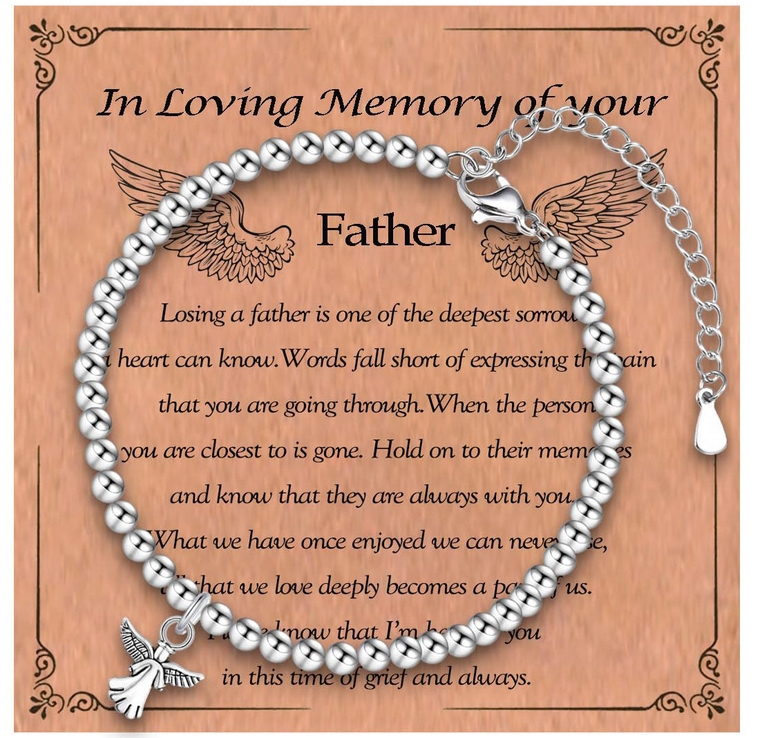 Minimalist Stainless Steel Ball Chain Bracelet with Angel Wing Pendant Adjustable Beaded Bracelet for Women