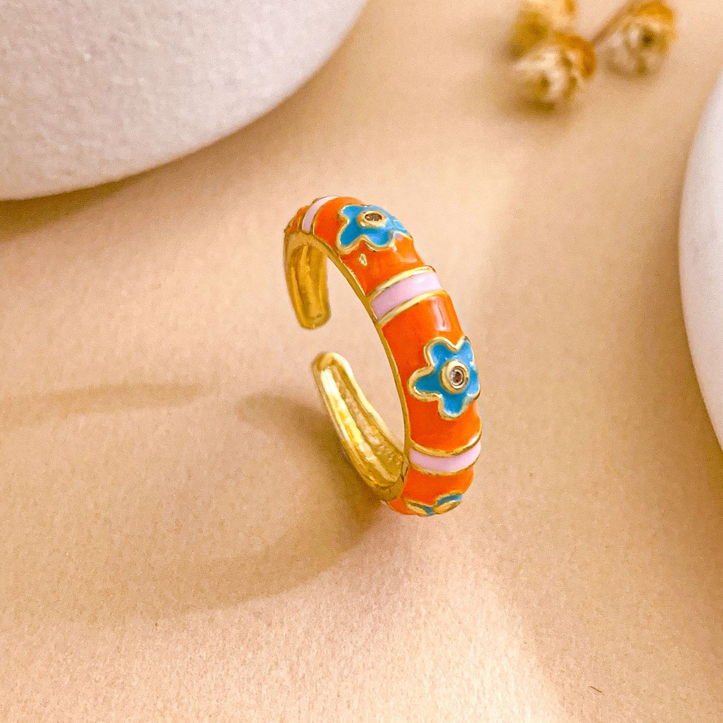 Vintage Sweet Floral Brass Gold Plated Drip Oil Ring for Women