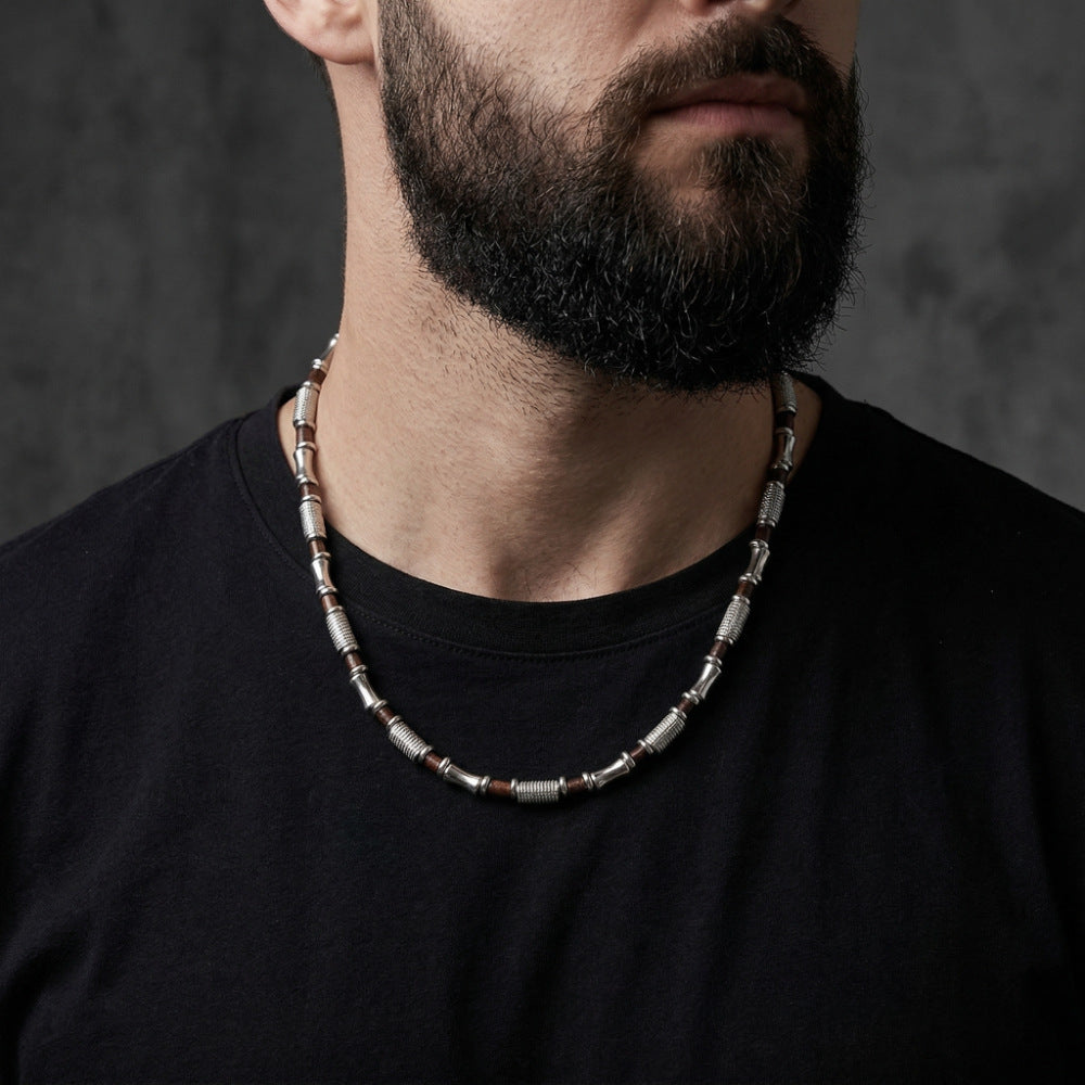 Minimalist Hip-hop Geometric Round Wood Beads Cable Chain Necklace for Unisex
