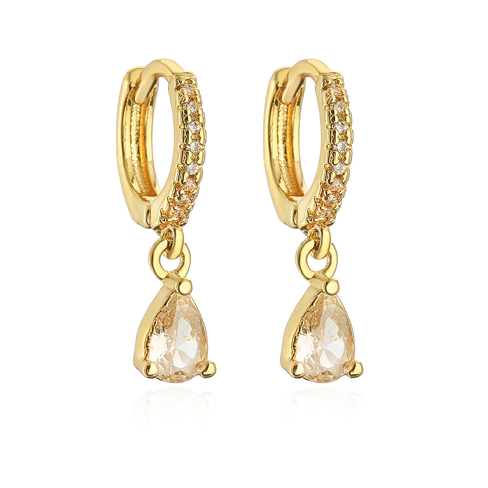 Orecchini minimalisti geometrici in rame con placcatura in oro 18K e dettagli in zircone da donna
