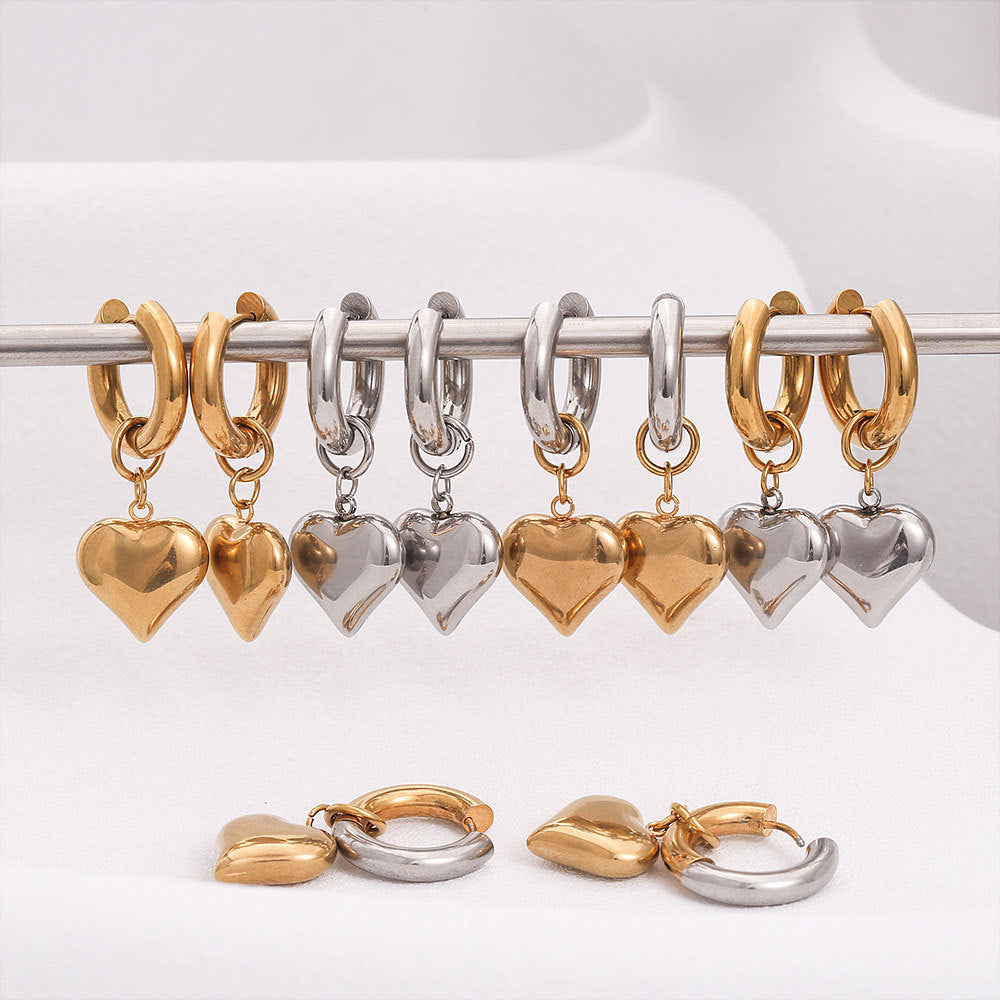 Orecchini a perno con cuore in acciaio inossidabile minimalista con finitura placcata per donna, pendenti staccabili di lusso leggeri