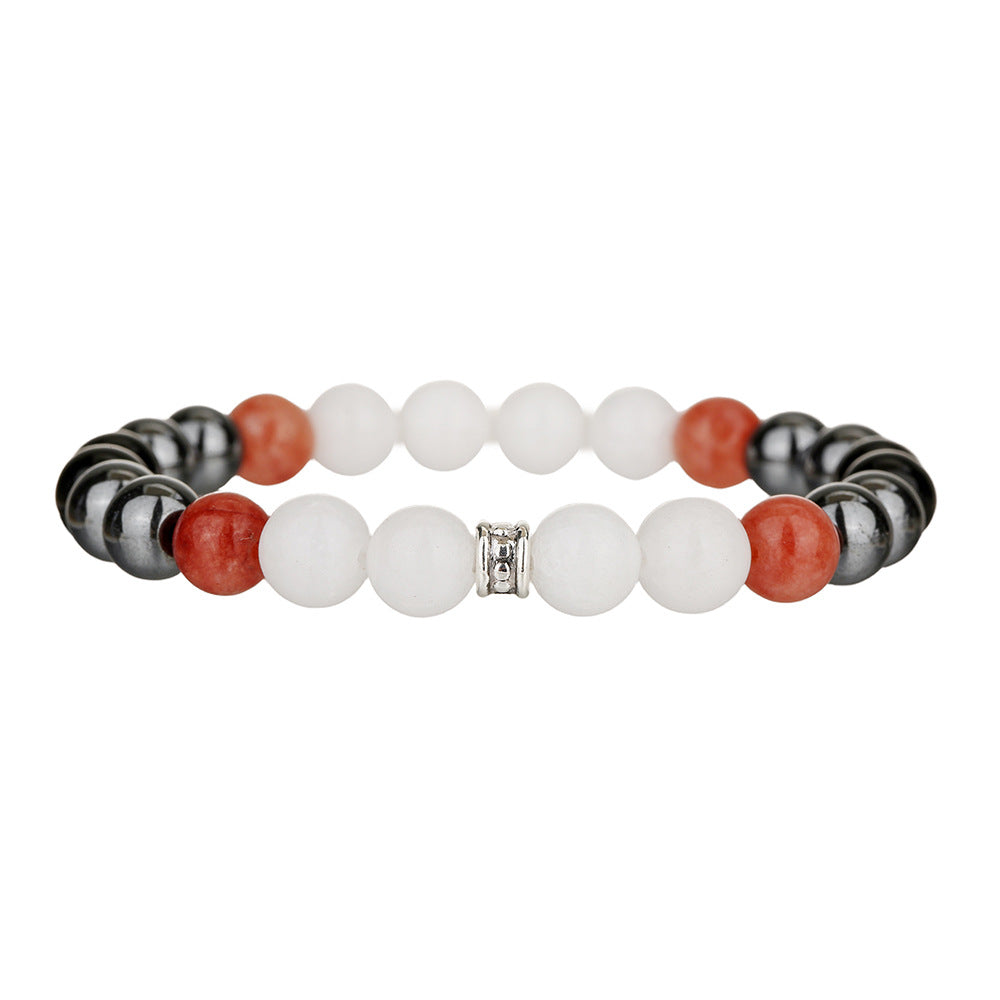 Bracciale geometrico in cristallo rosa e ossidiana nera per coppie, elegante gioiello minimalista fatto a mano in pietra