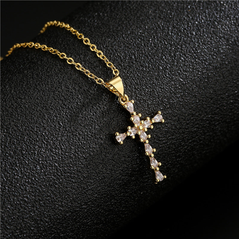 Geometric Brass Gold Plated Cubic Zirconia Pendant Necklace for Women