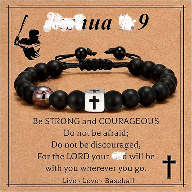 Sporty Matte Stainless Steel Cross Beaded Bracelet Unisex Adjustable