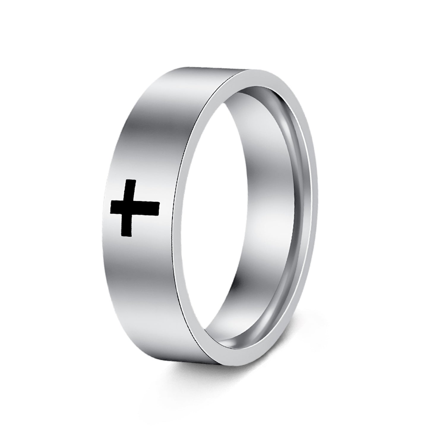 Classic Cross Stainless Steel Plated Ring Unisex 6mm/8mm