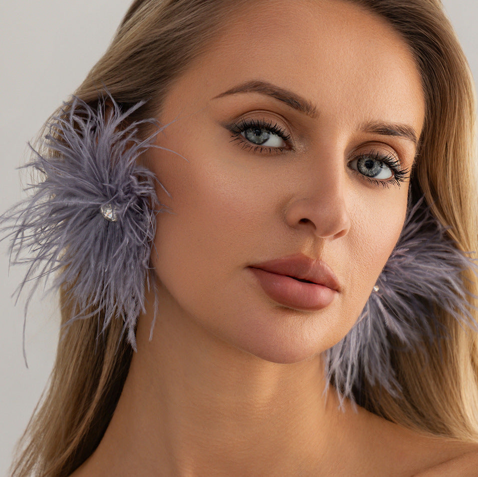 Sweet Geometric Feather Rhinestone Inlay Earrings for Women
