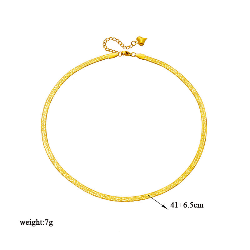 Minimalist Fashion Titanium Steel Gold-Plated Snake Chain Choker and Bracelet Set with Woven Pattern