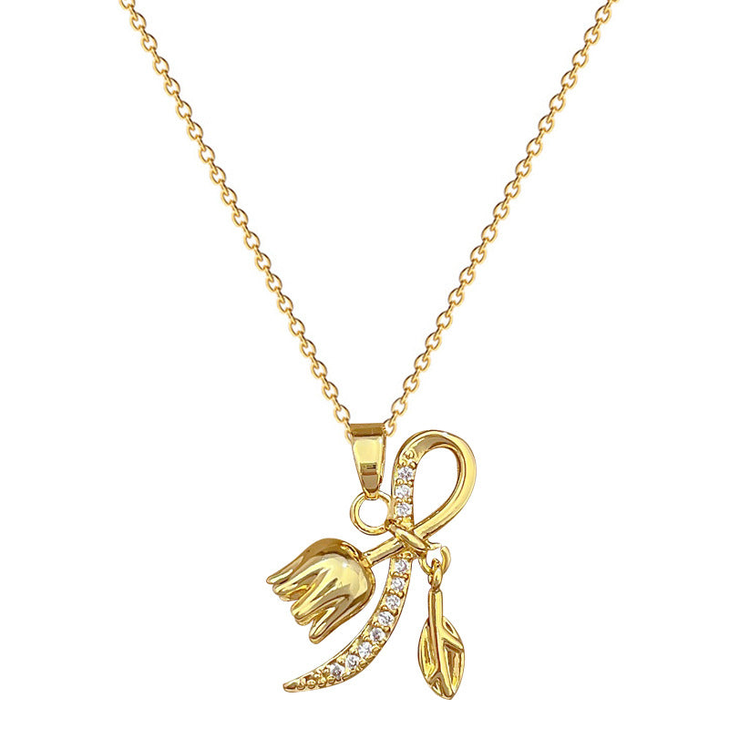 Minimalist Geometric Bell Orchid Necklace for Women and Men Stainless Steel Chain with Copper Pendant and Rhinestone Accents