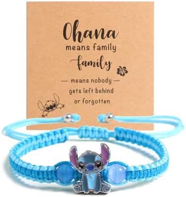 Cartoon Stitch Braided Rope Crystal Beaded Bracelet Unisex Gift
