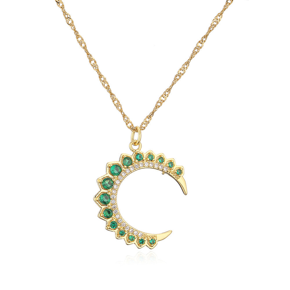 Collana a Pendente Geometrico Minimalista da Donna con Base in Rame Placcata in Oro 18K e Accento Cuore in Zircone