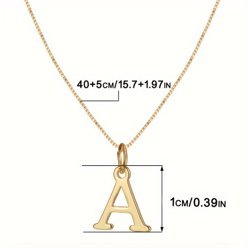18K Gold Plated Stainless Steel Letter Pendant Box Chain Necklace
