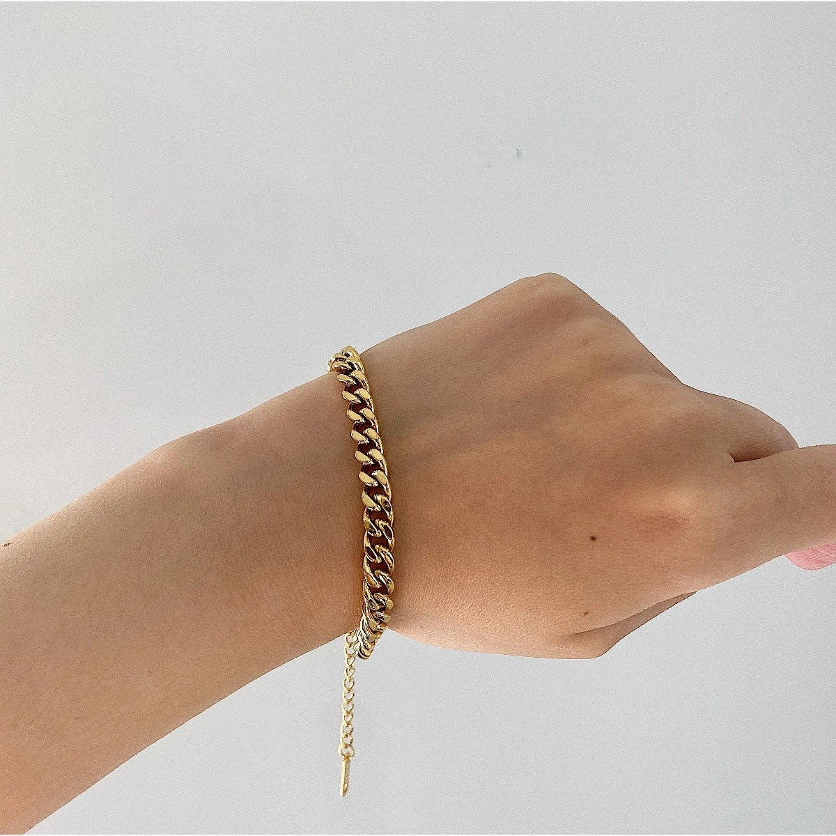 Ins Style Geometric 18K Gold Plated Stainless Steel Miami Cuban Chain Bracelet for Women