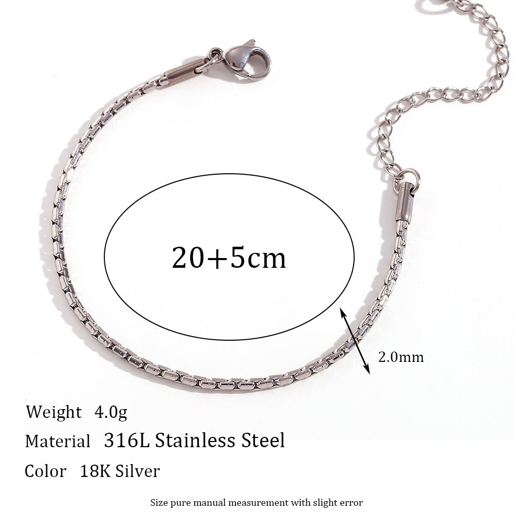 Tobillera minimalista geométrica de acero inoxidable con diseño de cadena de eslabones para mujer
