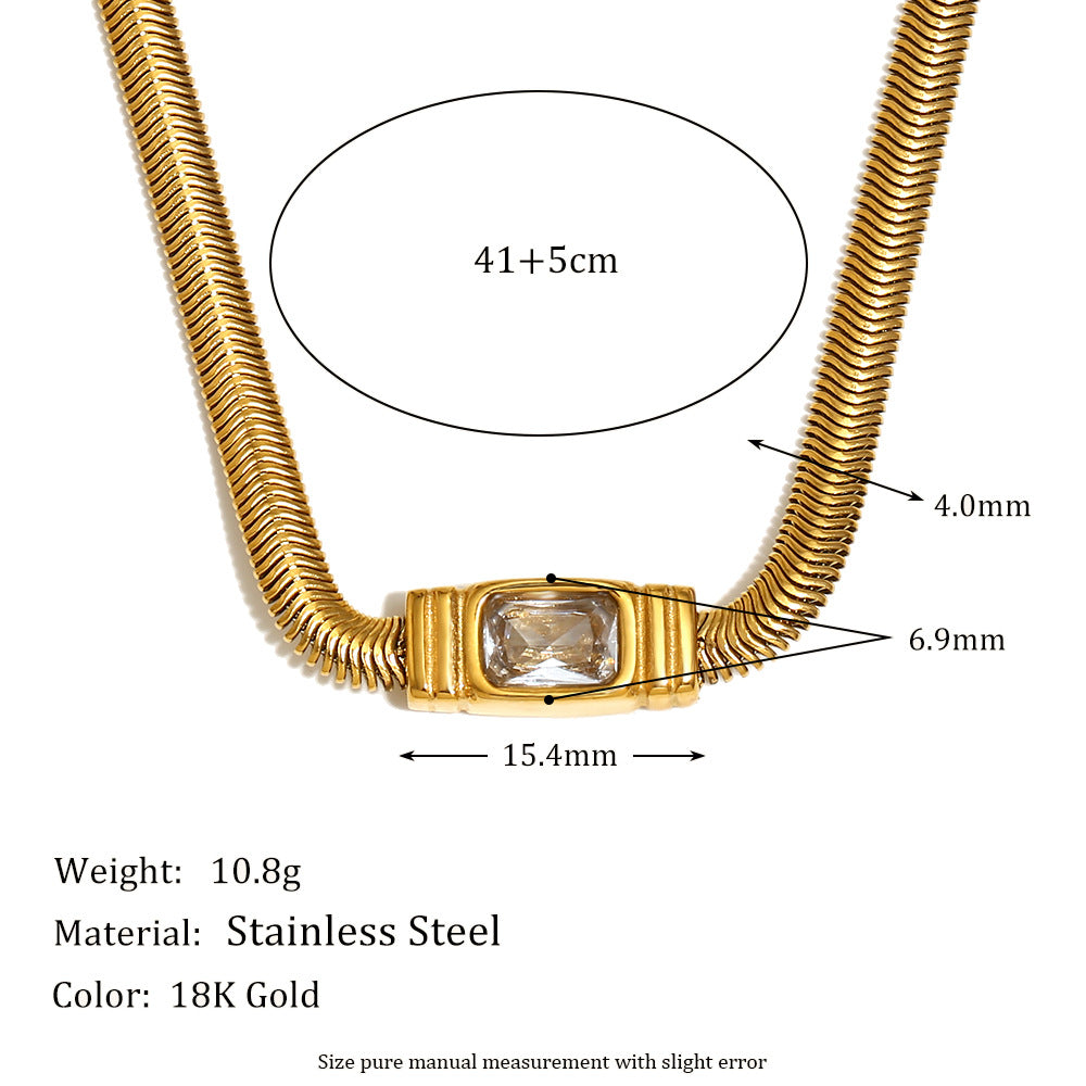 Vintage Hip Hop Geometric Stainless Steel Plated 18K Gold Snake Chain Necklace with Zircon Accents for Women