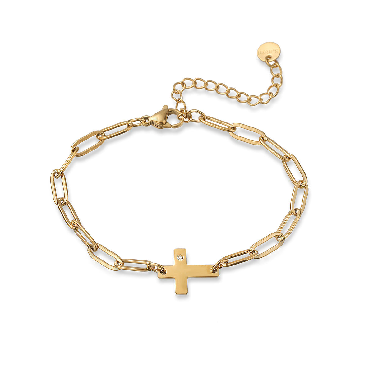 Bracciale da donna a croce con albero della vita geometrico minimalista in acciaio inossidabile placcato oro 18K