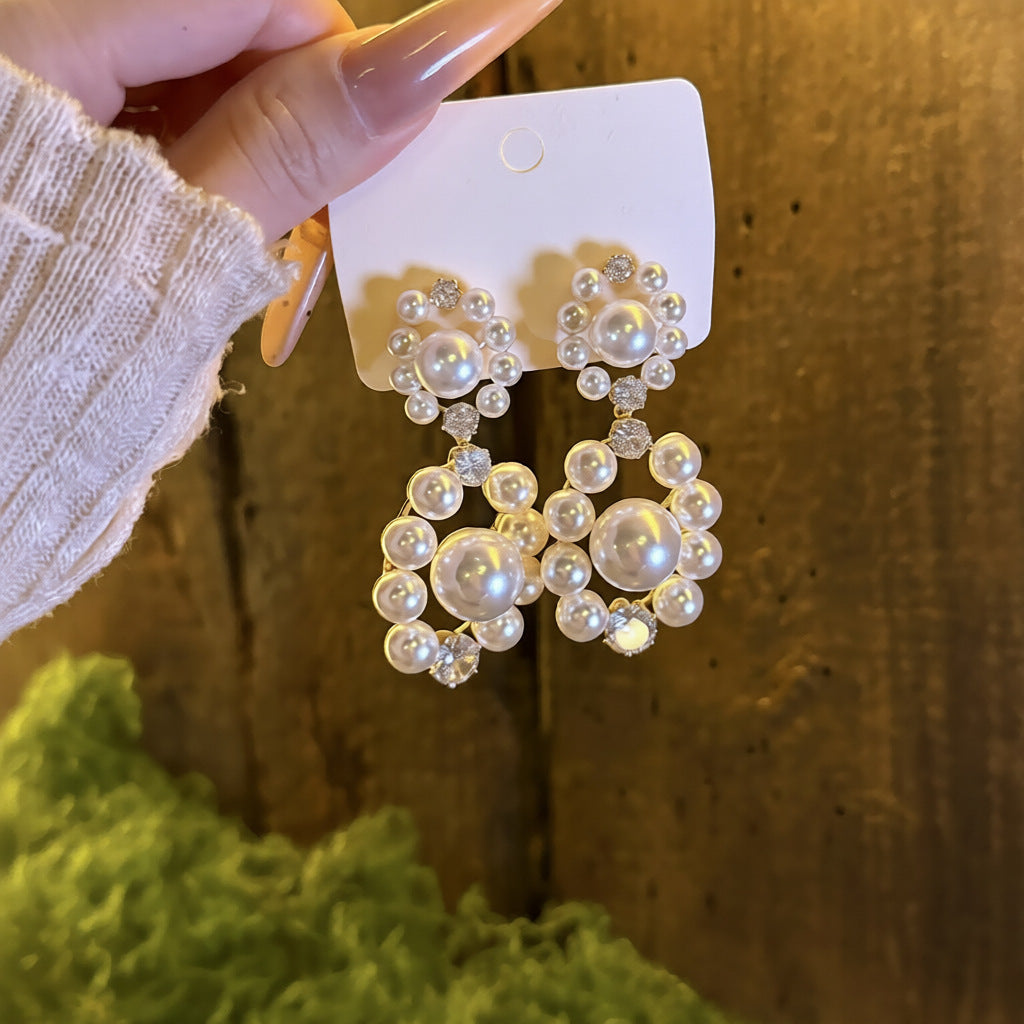 Orecchini a perno geometrici placcati in stile vintage francese per donna con perla simulata e perni in acciaio inossidabile