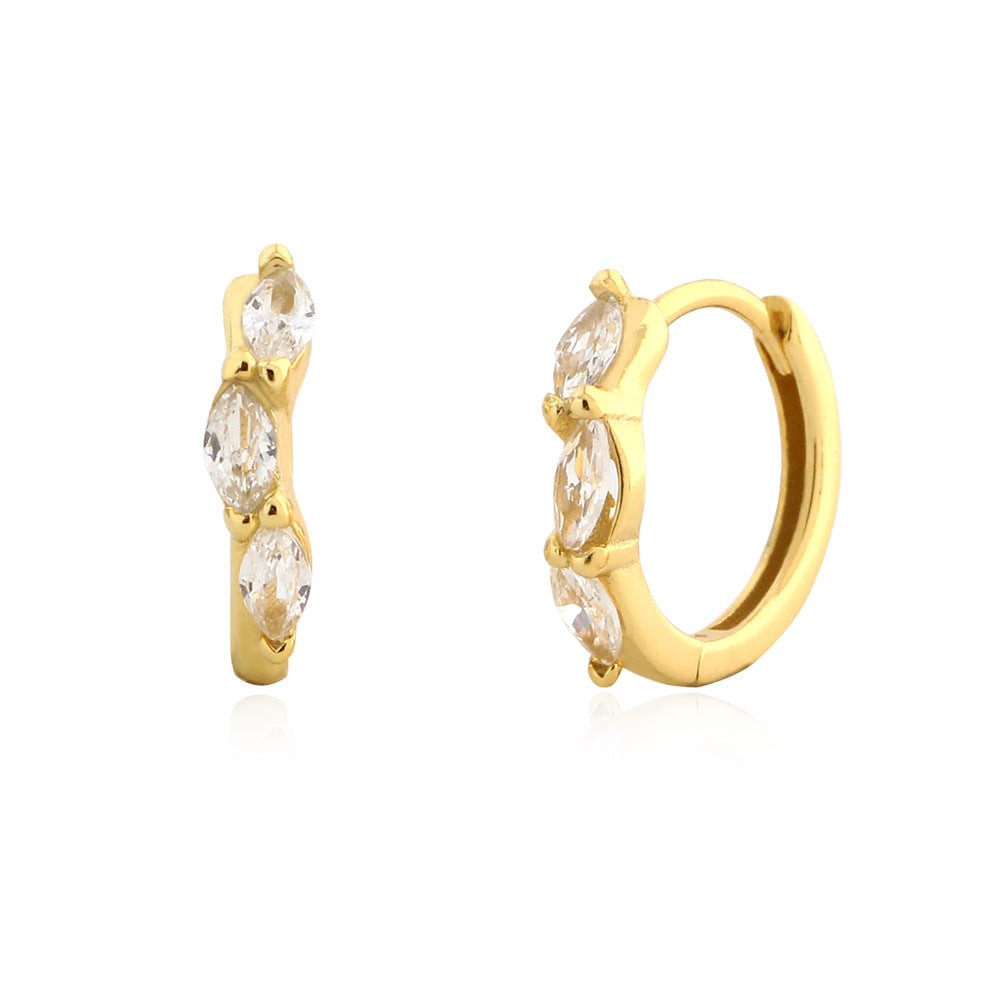 Modernos pendientes trepadores geométricos de plata de ley S925 con circonitas marquesa para mujer