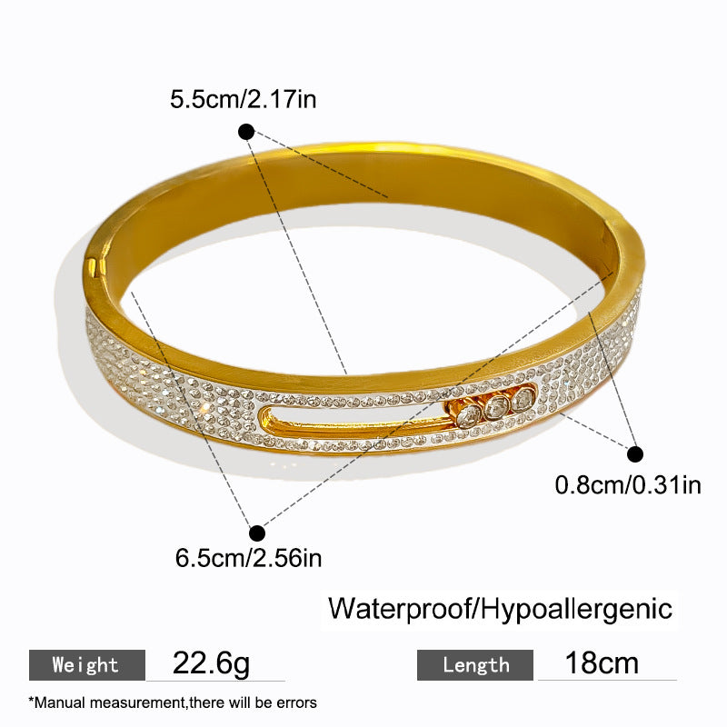 Vintage Geometric Titanium Steel Plated Cubic Zirconia Sliding Bracelet for Women