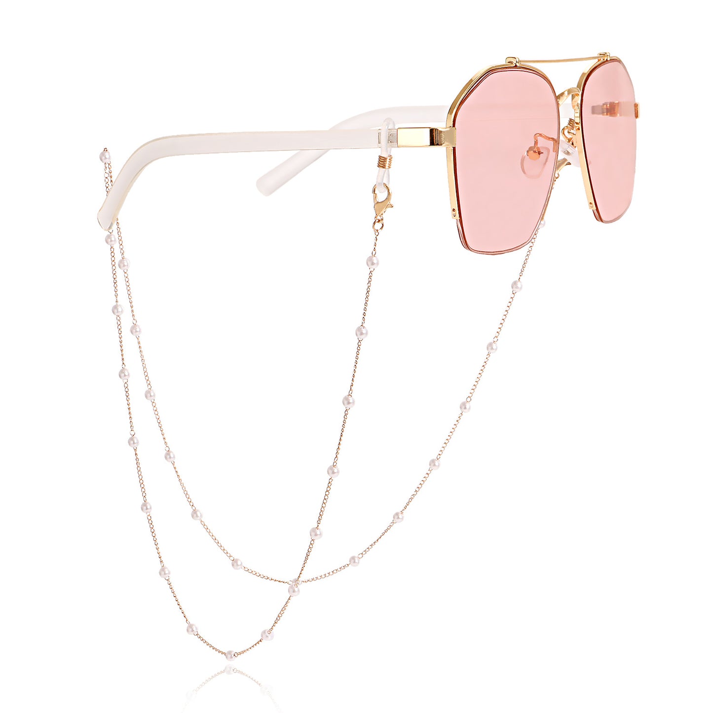 Casual Geometric Alloy Chain with Pearl and Crystal Inlay for Mask and Glasses