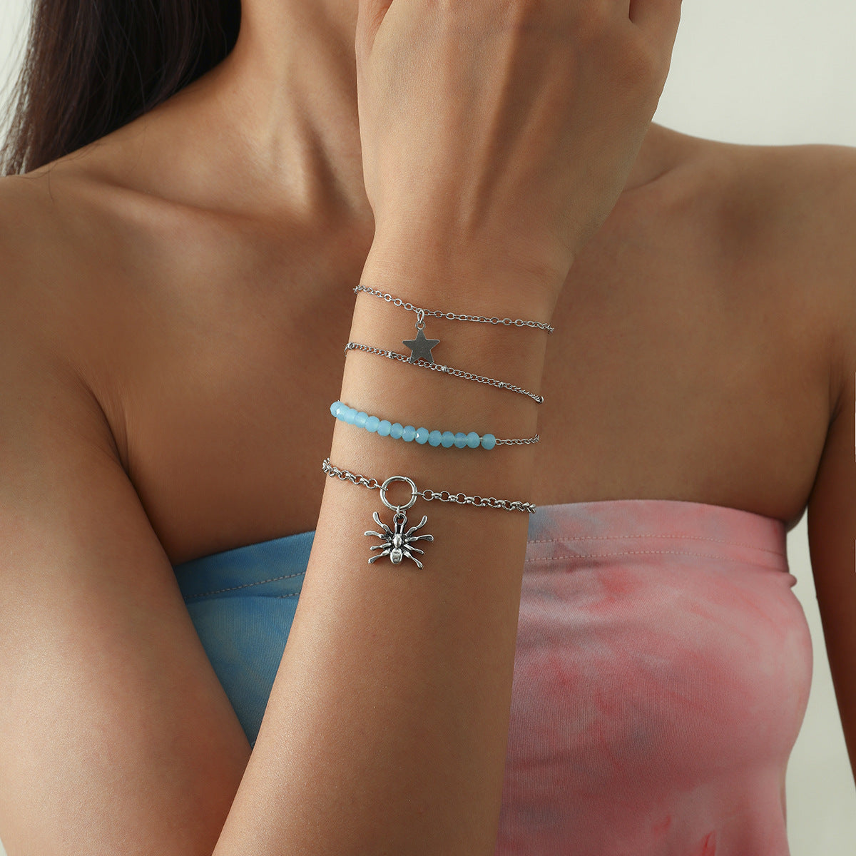 Hip-hop Punk Geometric Spider Star Brass Bracelet for Women