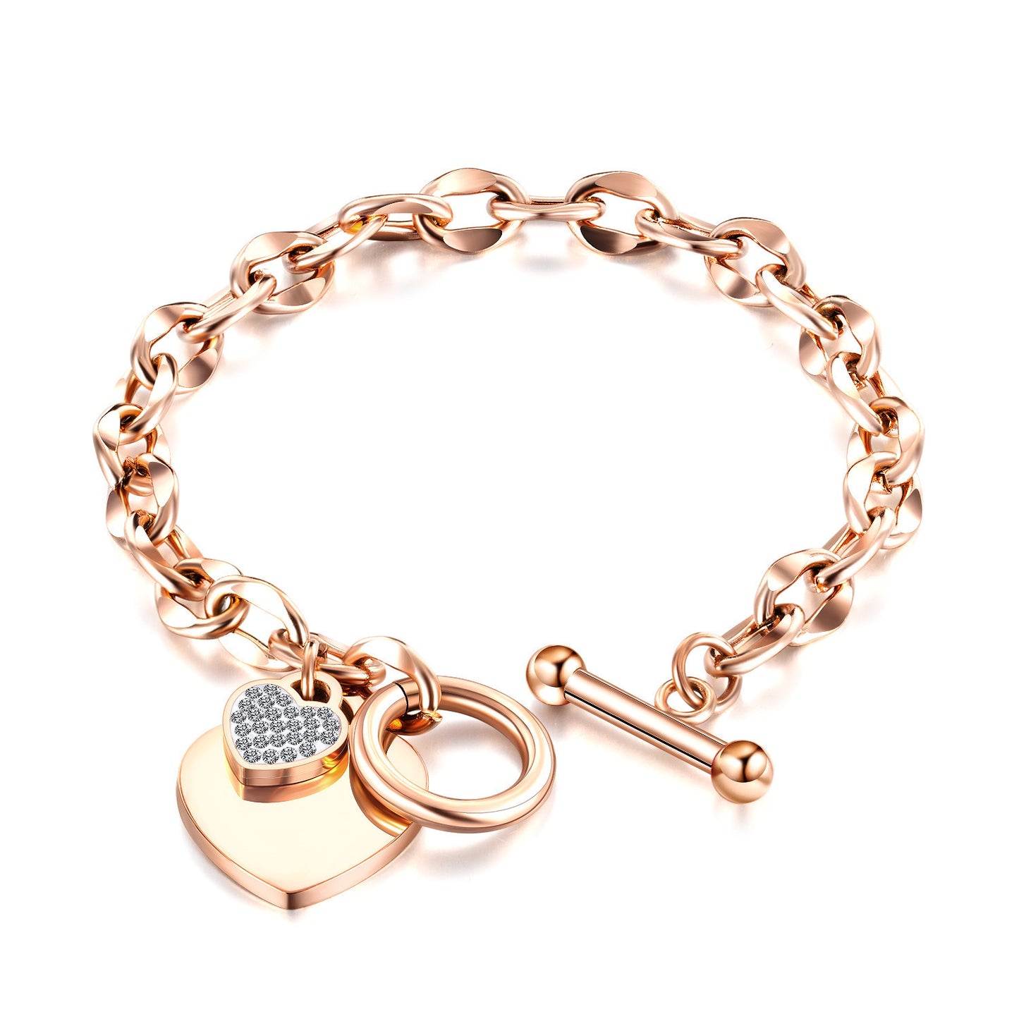 Minimalist Heart-Shaped Titanium Steel Bracelet with Plated Finish for Women