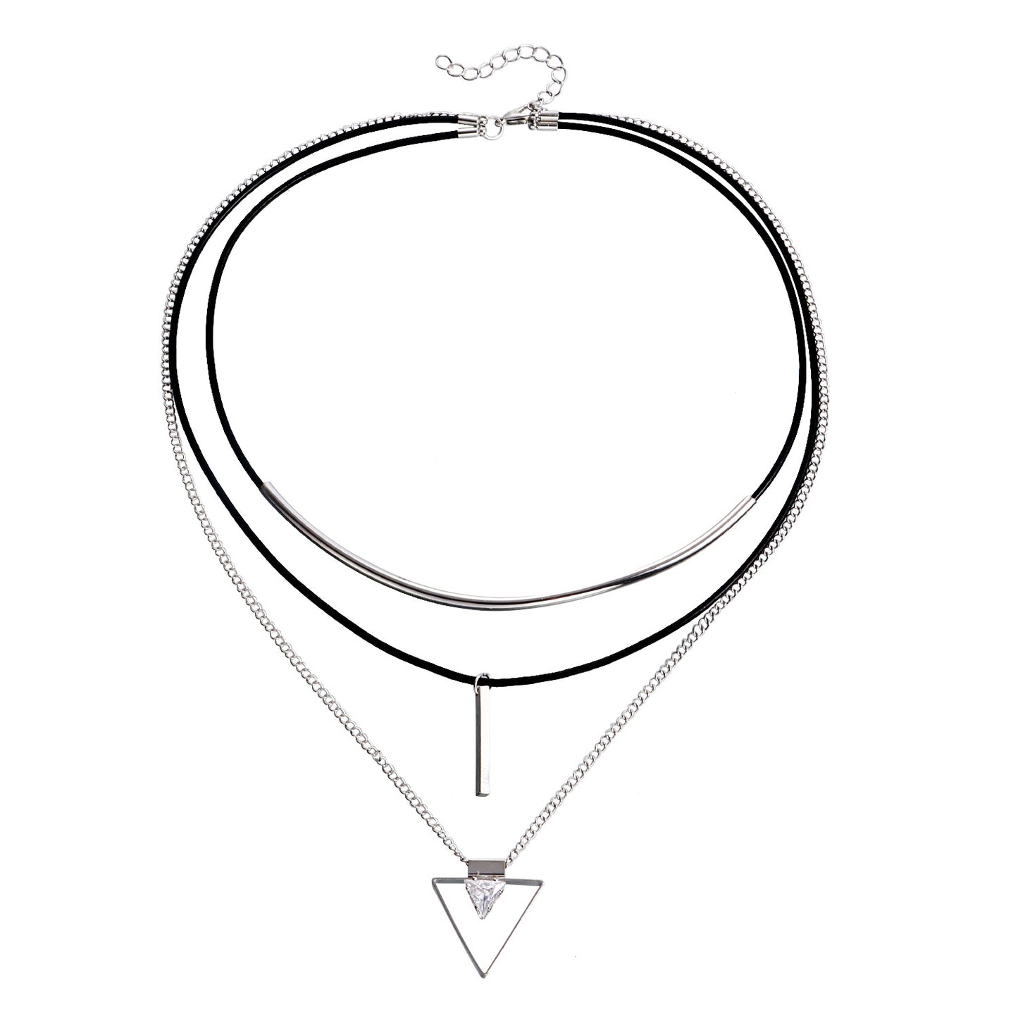 Geometric Triangle Zircon Pendant Necklace for Women with Alloy Chain and Electroplated Finish, Multi-Layer Clavicle Necklace