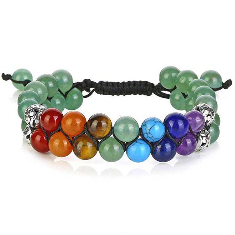 Minimalist Natural Volcanic Lava Stone and White Turquoise Woven Double Layer Adjustable Bracelet
