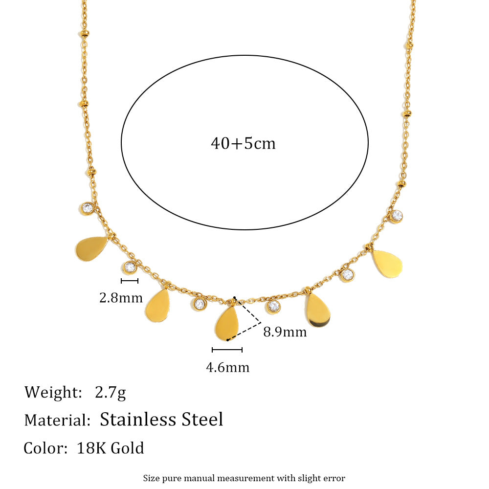 Collana pendente minimalista in acciaio inossidabile a forma di goccia con placcatura in oro 18K e intarsio di zirconi per donne