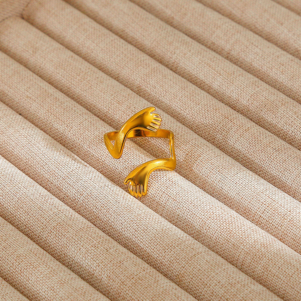 Minimalist Geometric Flower-Shaped Titanium Steel Ring with Plating Finish for Women, Adjustable Open Band Fashion Ring