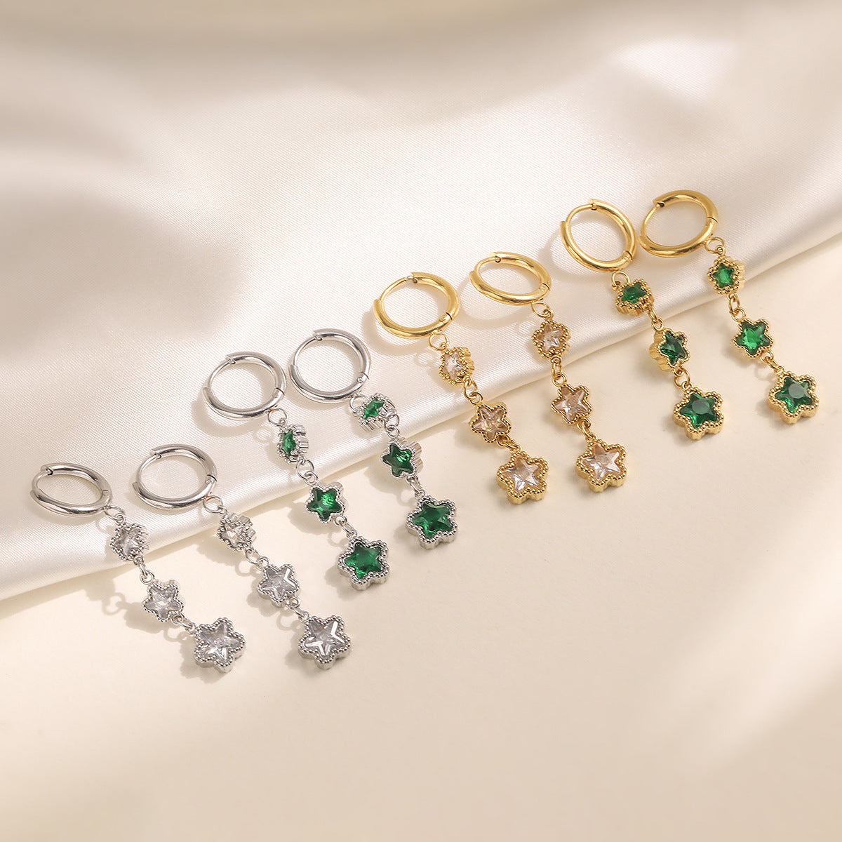 Minimalist 18K Gold Plated Star Geometric Stainless Steel Cubic Zirconia Earrings for Women