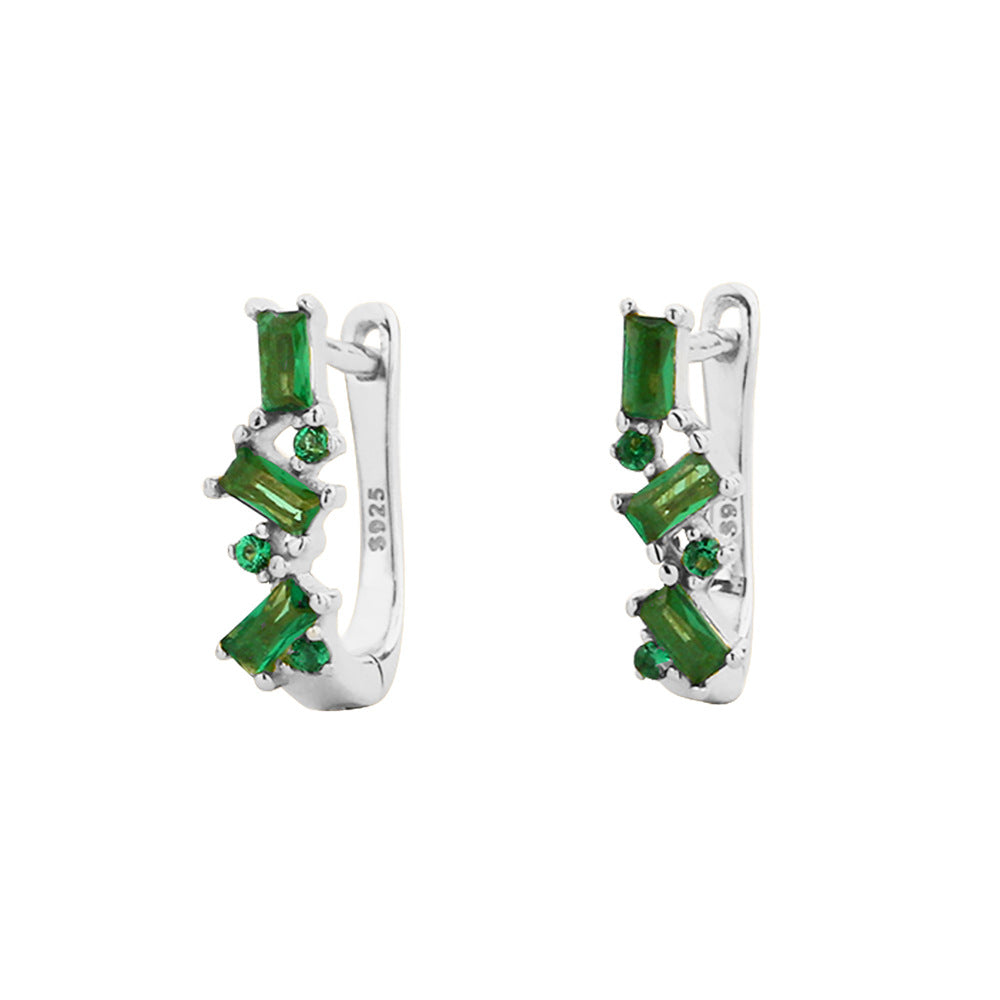 Pendientes de botón geométricos minimalistas de plata de ley 925 con esmeraldas y diamantes de imitación para mujer
