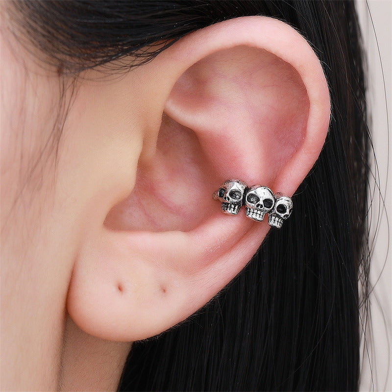 Orecchini a Clip da Donna a Teschio in Stile Punk in Lega Elettroplaccata, Bijoux per Costume di Halloween