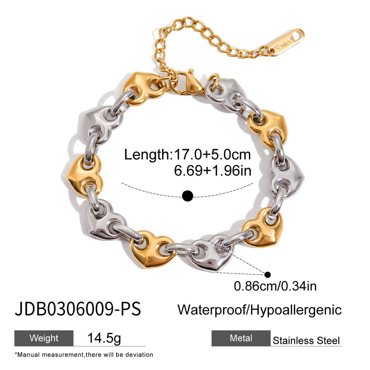 Set di bracciale in acciaio al titanio con chiusura a naso di maiale a forma di cuore chic e orecchini a cerchio in acciaio inossidabile per donna
