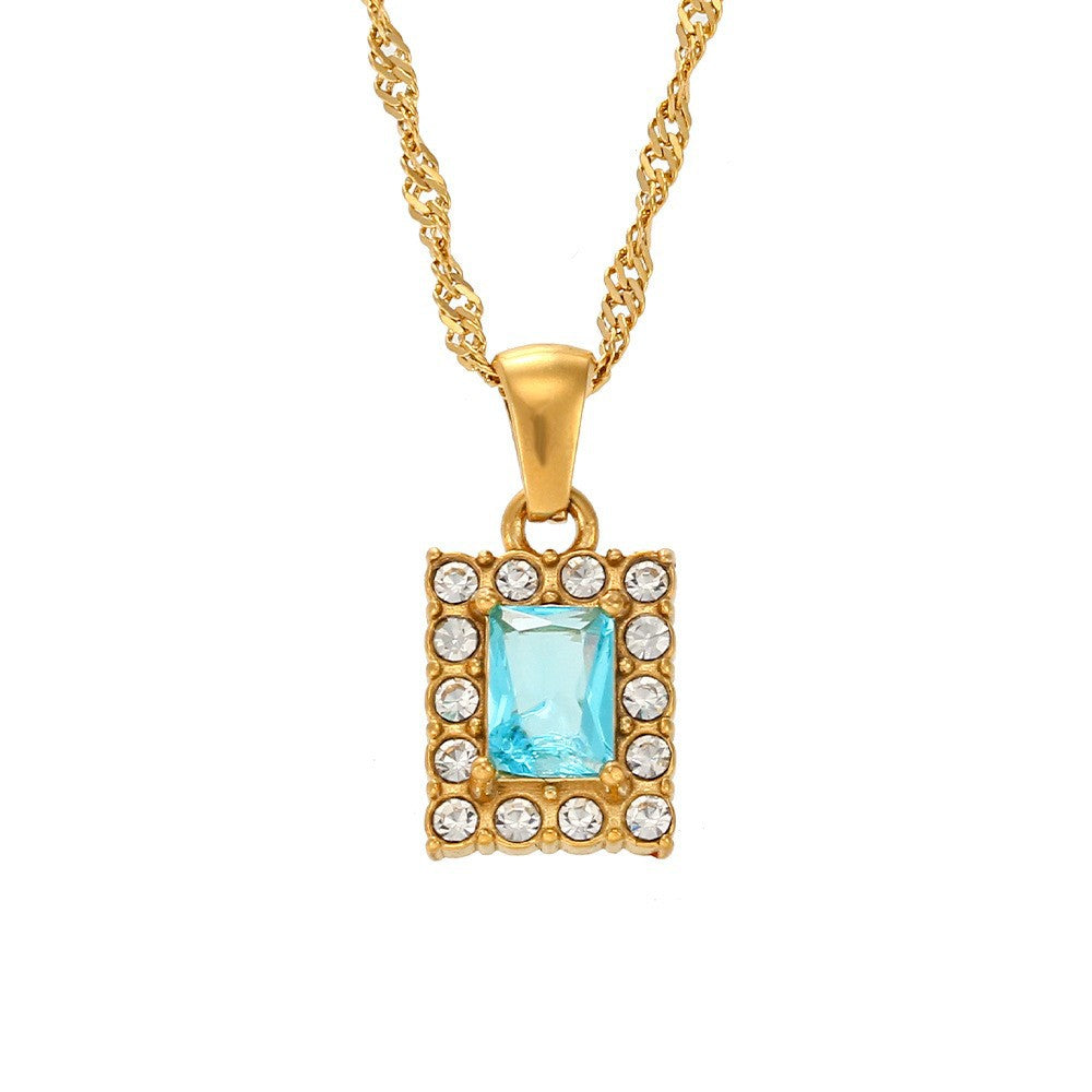 Collar Minimalista Retro Geométrico para Mujer de Acero Inoxidable con Baño de Oro de 18K y Circonitas de Colores Microincrustadas