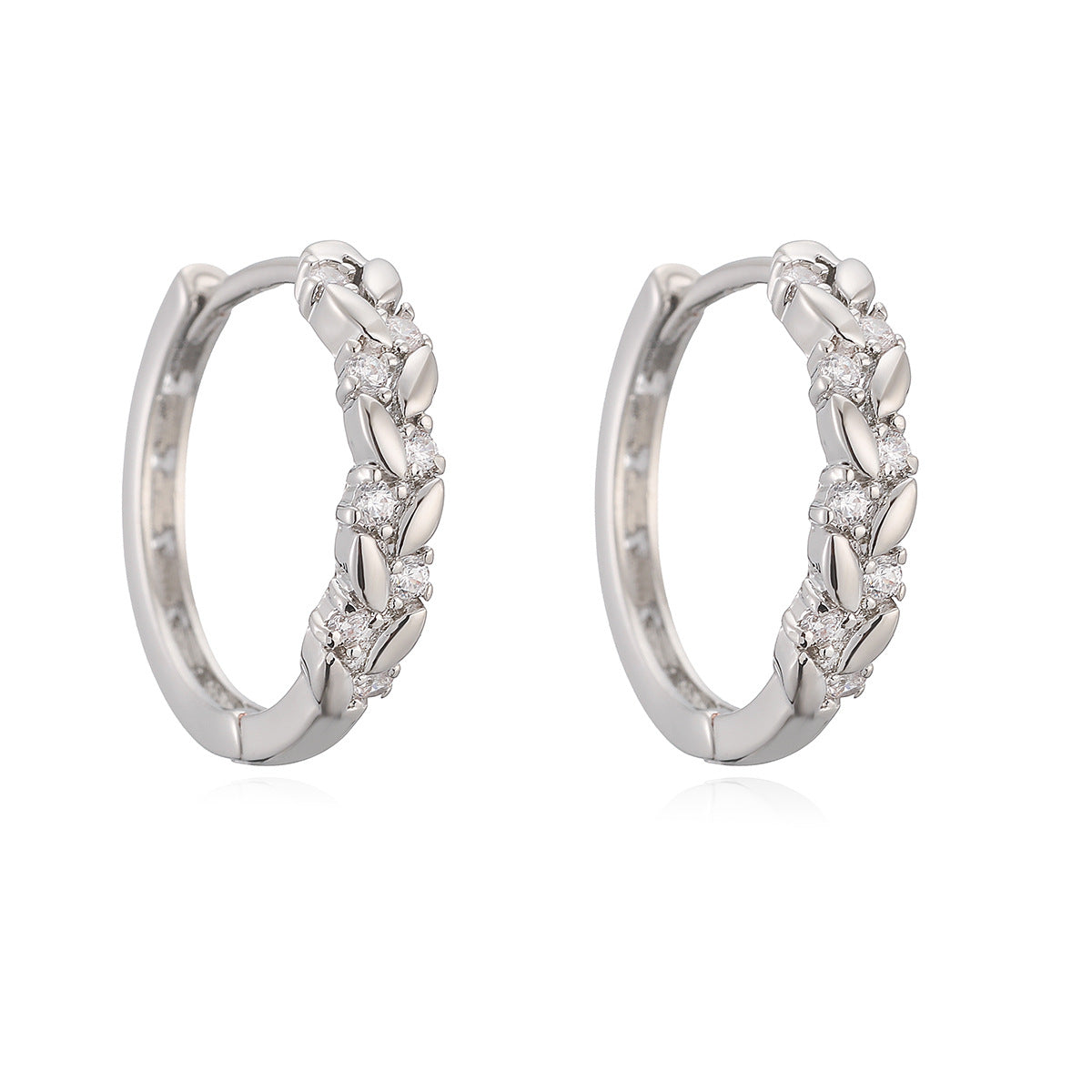 Elegant Minimalist Geometric Brass Gold Plated Hoop Earrings with Cubic Zirconia Inlay for Women