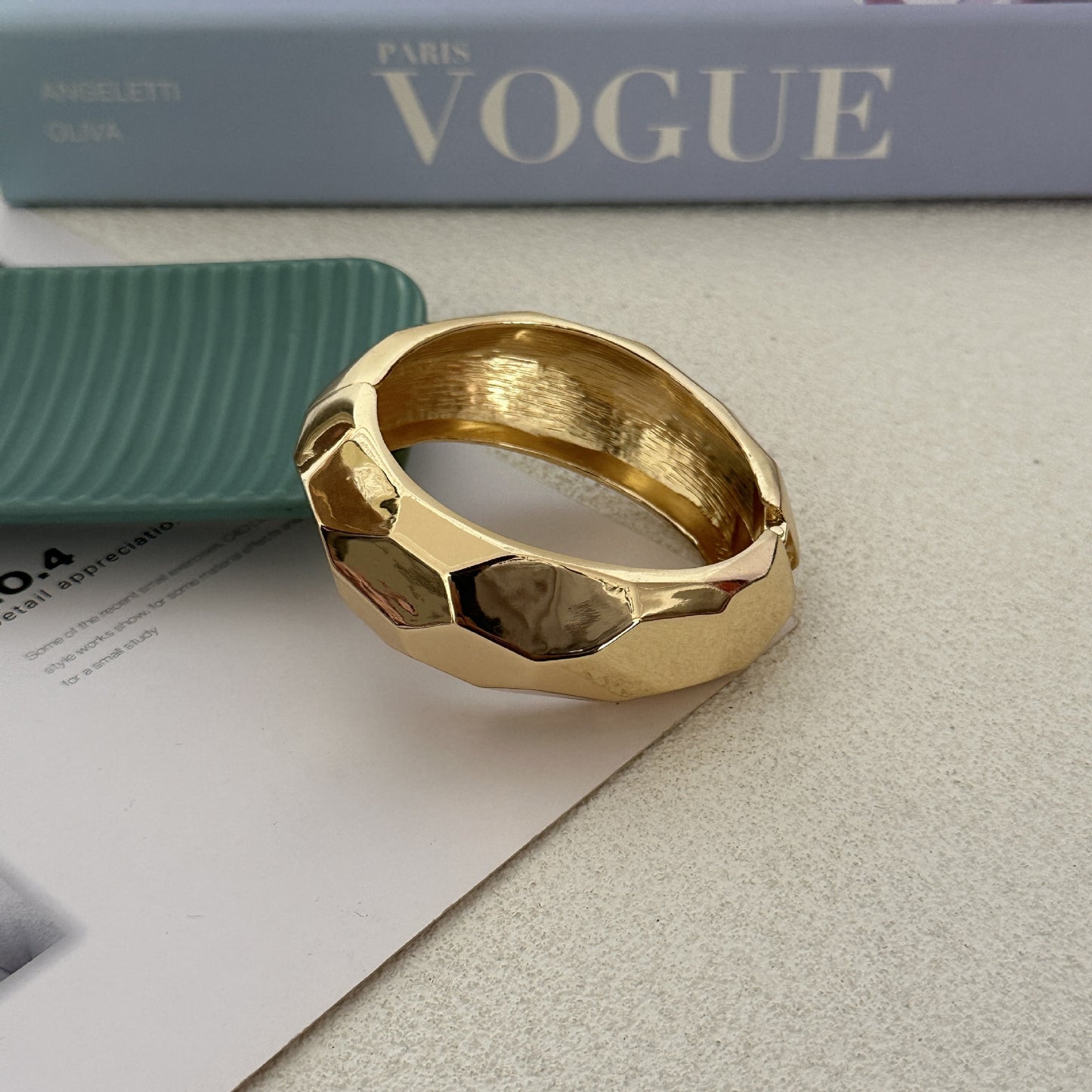 Vintage Enamel Drip Oil Plated Geometric Wave Bamboo Joint Open Cuff Bracelet for Women