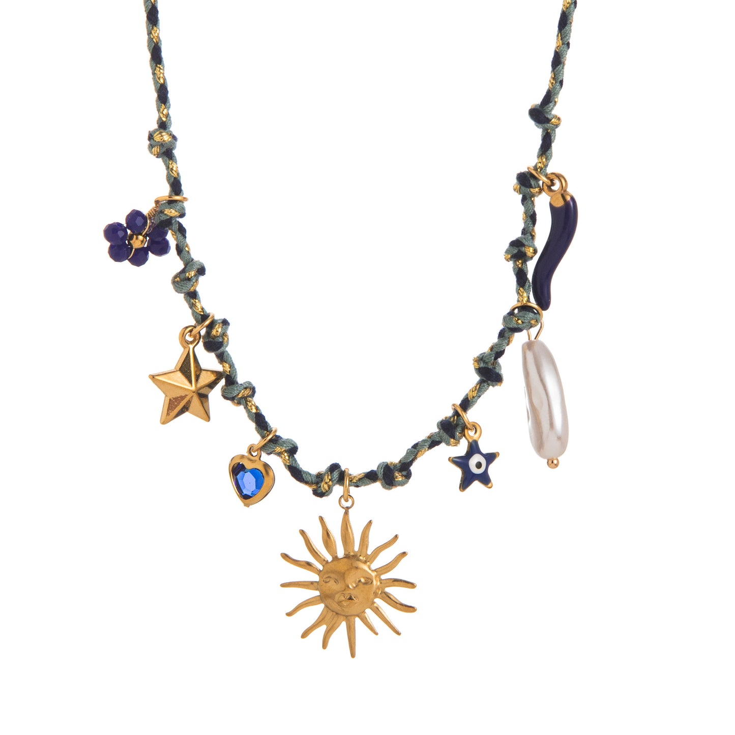Minimalist Star Pearl Heart Pendant Necklace in Titanium Steel with Plated Finish on Colorful Dopamine Cord