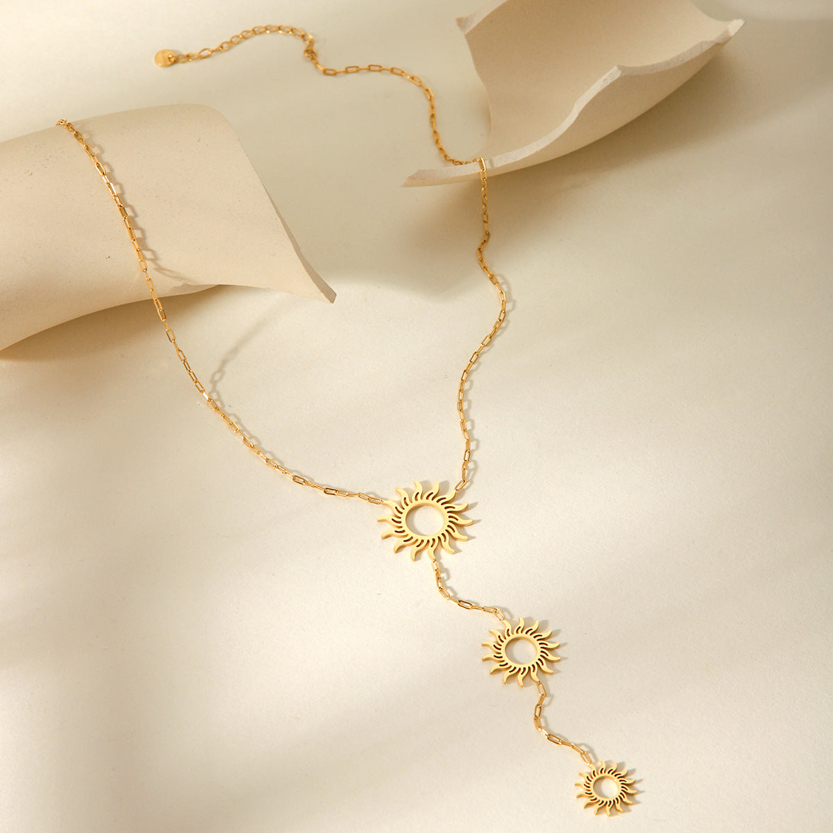 Minimalist Sunflower Pendant Necklace for Women Stainless Steel Hollow Geometric Design with Plated Finish Long Sweater Chain