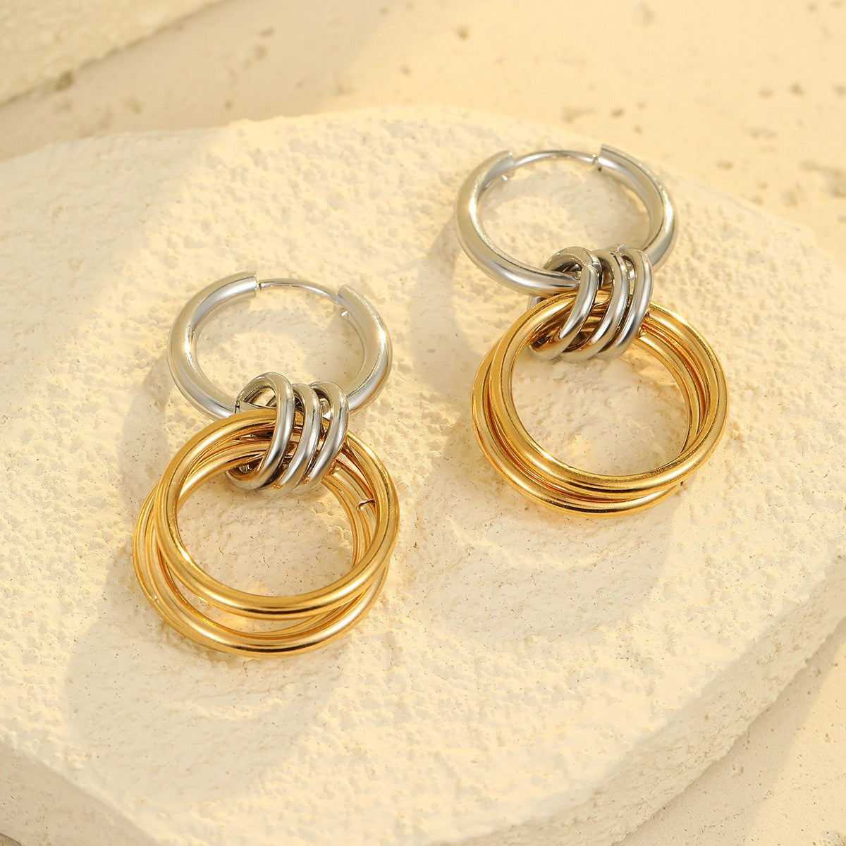 Pendientes de aro minimalistas geométricos de acero inoxidable con chapado en oro y plata para mujer