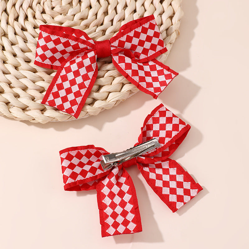 Set di mollette per capelli a forma di fiocco, stile naturale, per bambini, con bordo a nastro e dettagli arricciati, fermaglio a becco d'anatra per acconciature a coda di cavallo