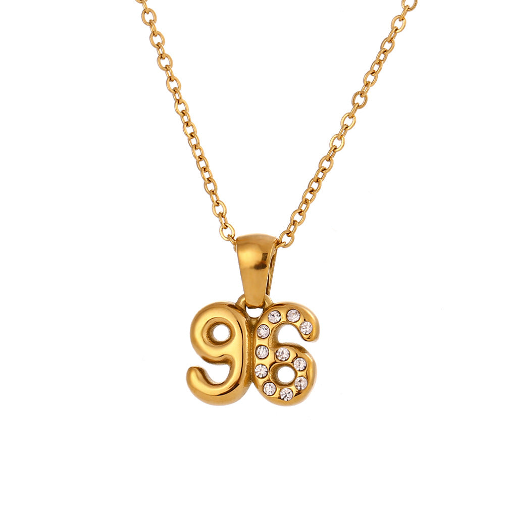 Minimalist Fashion Necklace for Women with Stainless Steel Chain, 18K Gold Plated Titanium Steel Pendant, Micro-Paved Rhinestone Accent, 3D Numeric Year Design