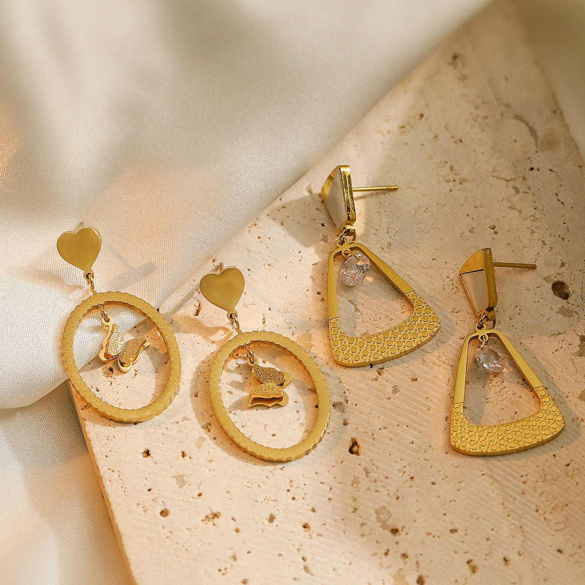 Minimalist Irregular Geometric Butterfly Earrings for Women in Titanium Steel