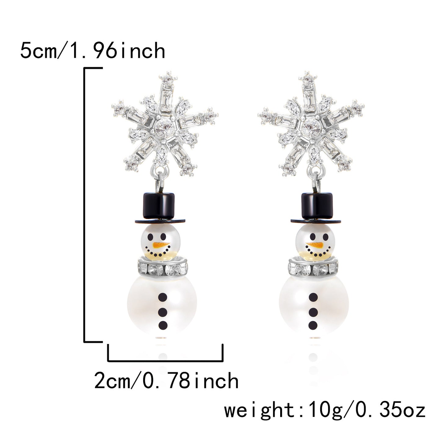 Pendientes de perla con diseño de copo de nieve y temática navideña para mujer, con incrustaciones de diamantes de imitación y diseño geométrico en aleación con acabado de baño.
