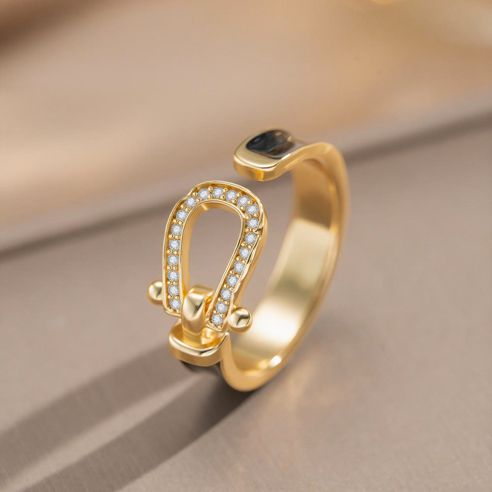 Fashion Luxury Geometric Irregular Enamel Zircon 18K Gold Plated PVD Copper Open Ring for Unisex