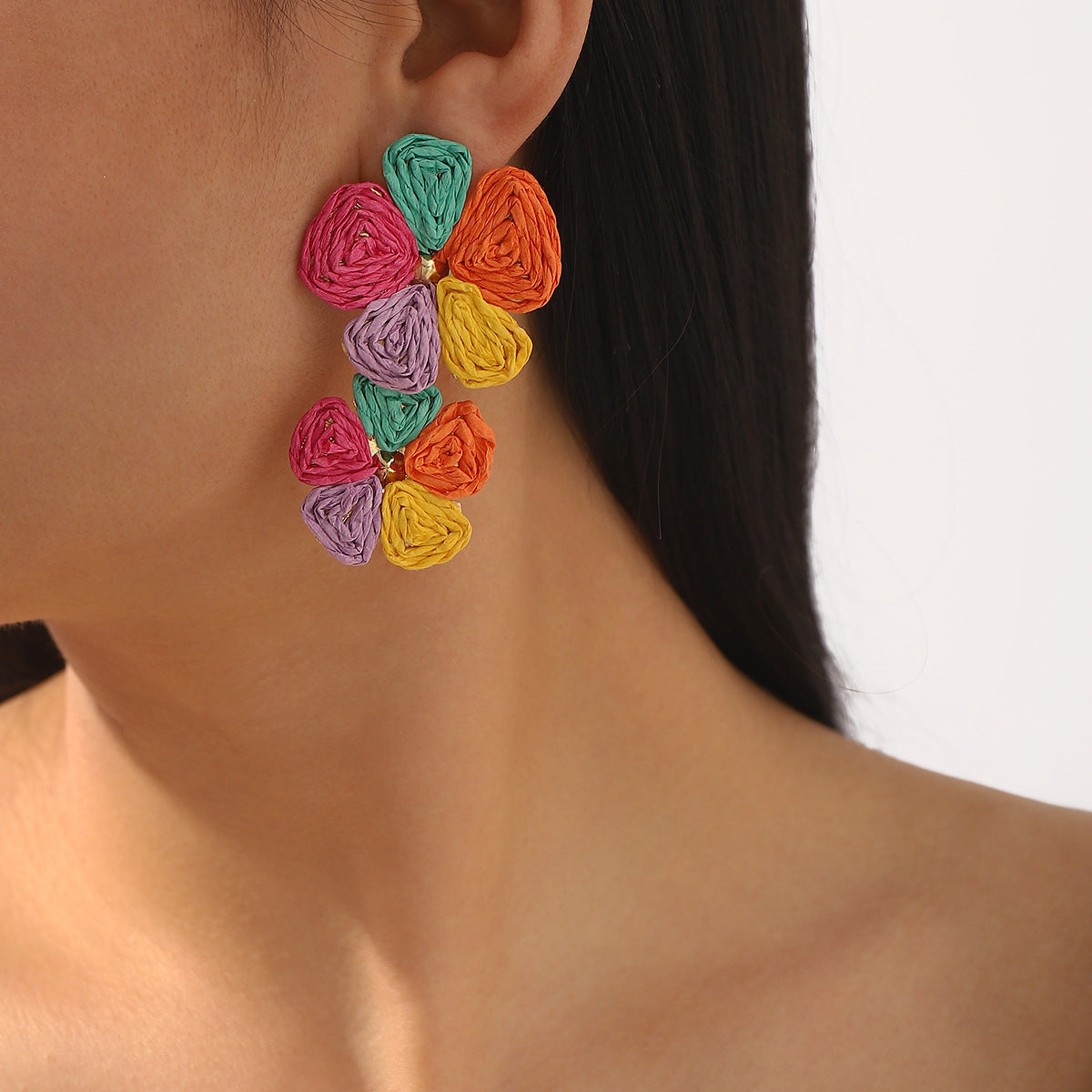 Orecchini con girasole Sweet Floral in lega e rafia per accessori fotografici da viaggio per le vacanze estive