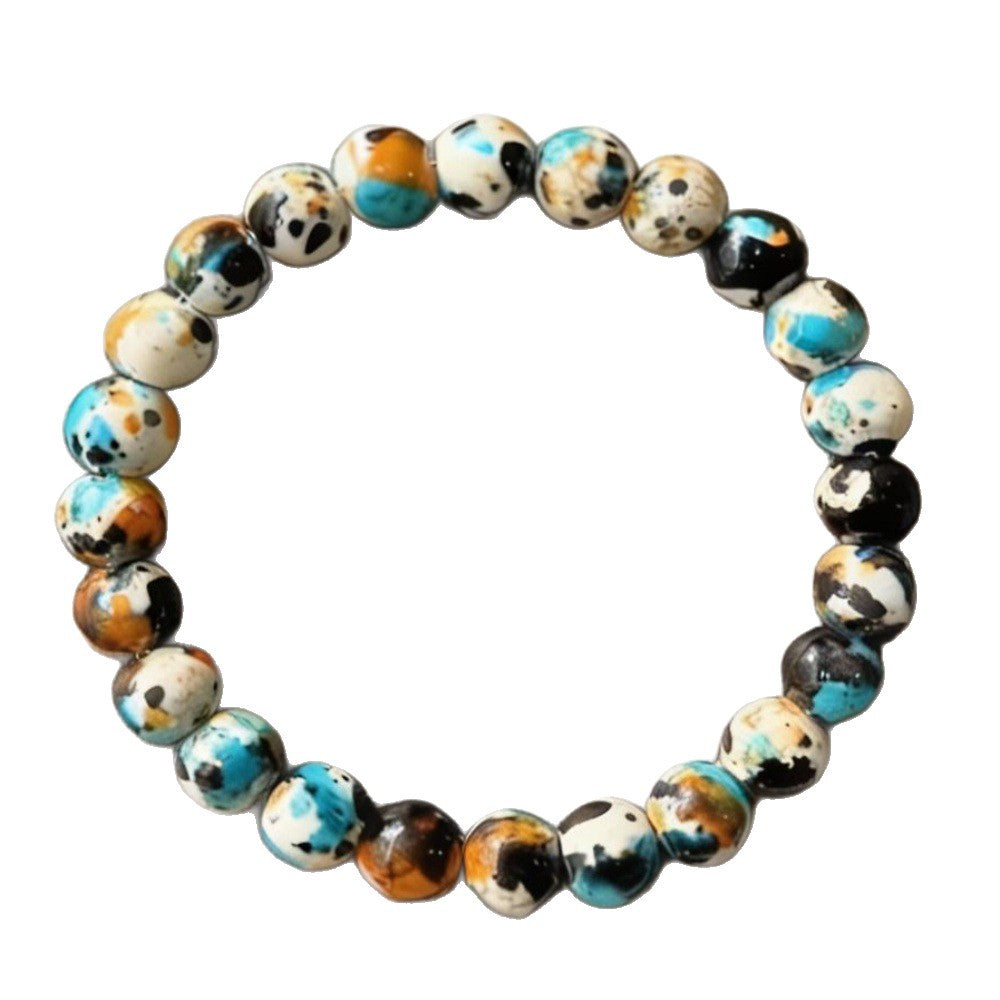 Natural Gemstone Geometric Round Beaded Bracelet Unisex