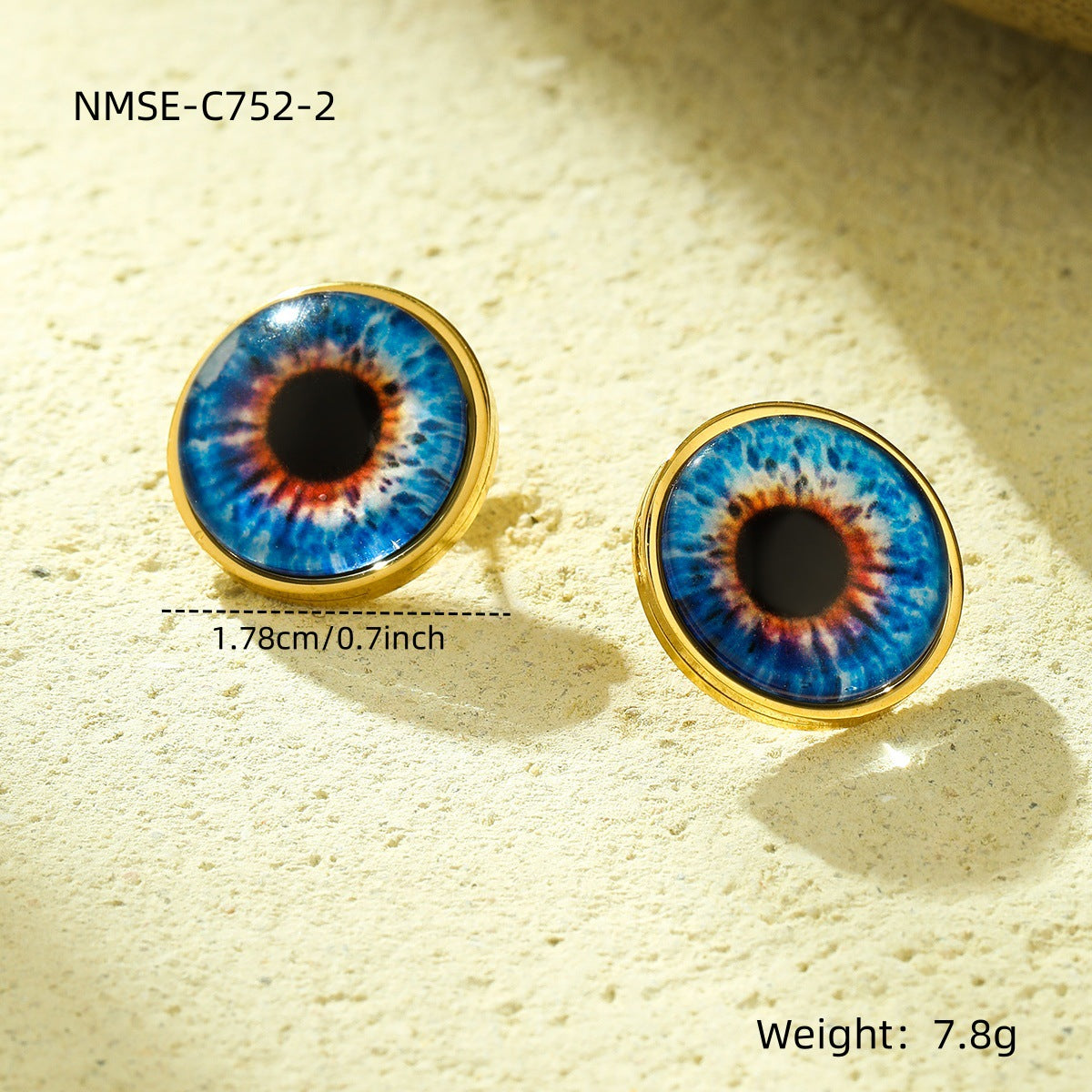 Pendientes de tuerca de acero de titanio con forma de ojo estilo Ins para mujer con incrustaciones de piedra natural y acabado chapado