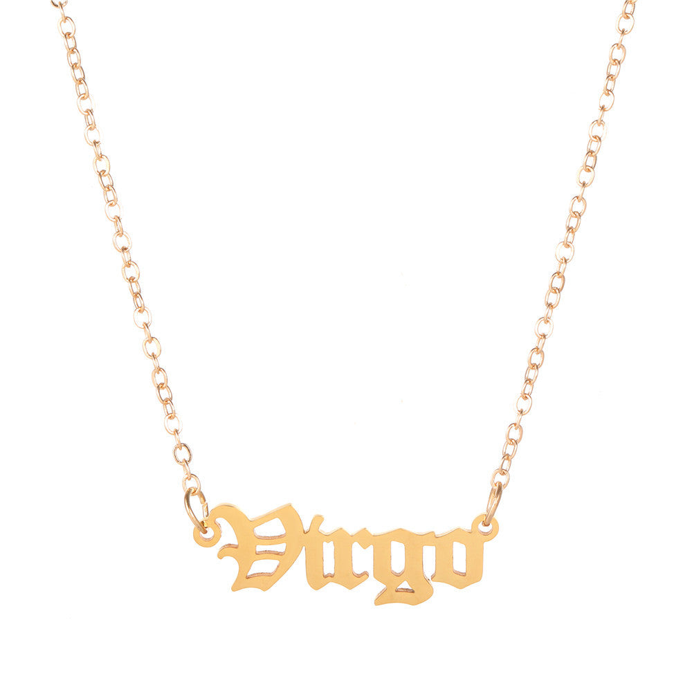 Minimalist Stainless Steel Teardrop Zodiac Letter Necklace for Unisex