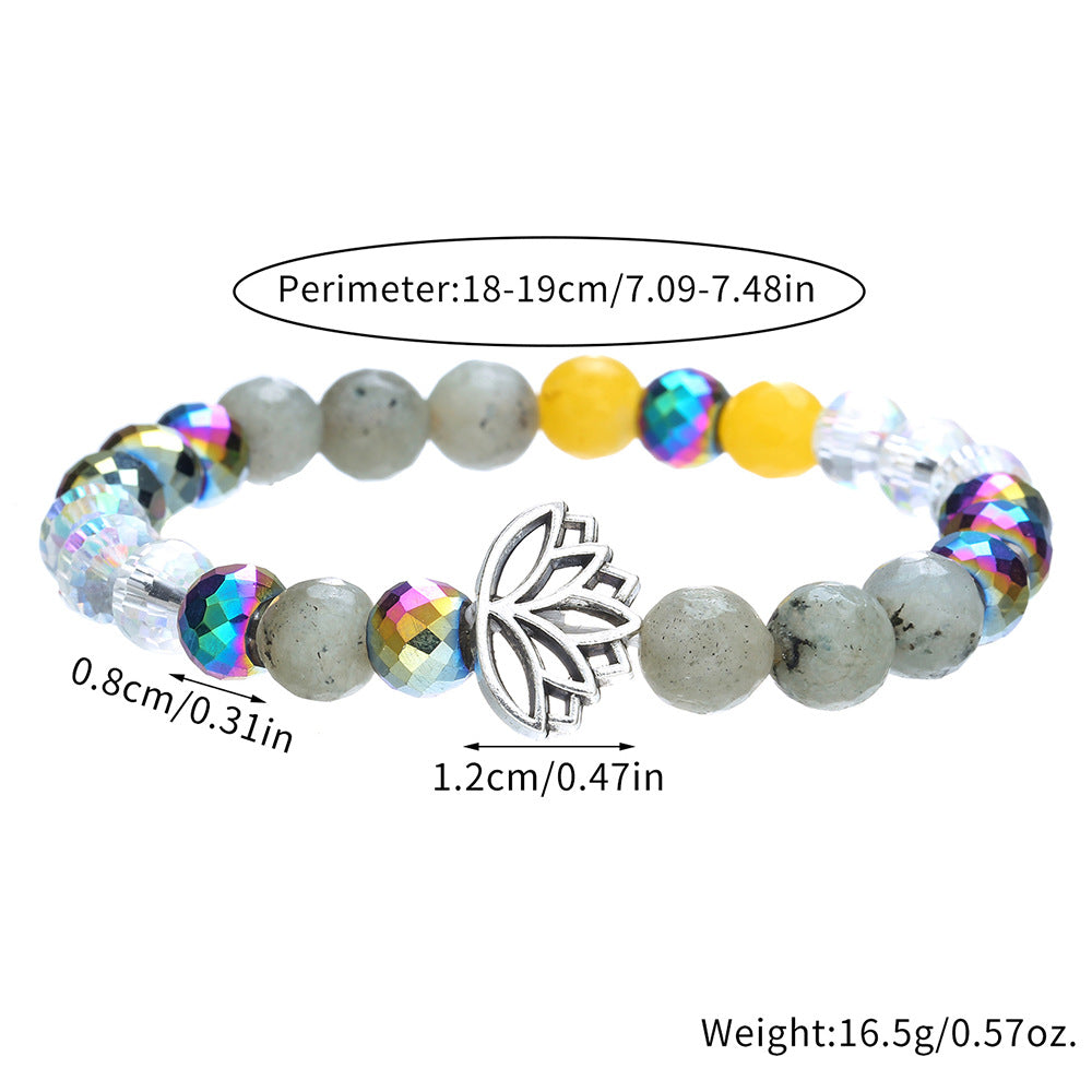 Casual Round Floral Gemstone Beaded Bracelet for Men and Women