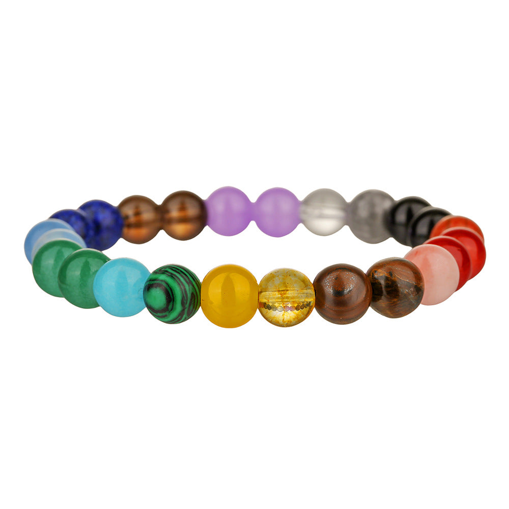 Natural Agate Crystal Beaded Bracelet 8mm Round Stone Hand Jewelry for Women and Men